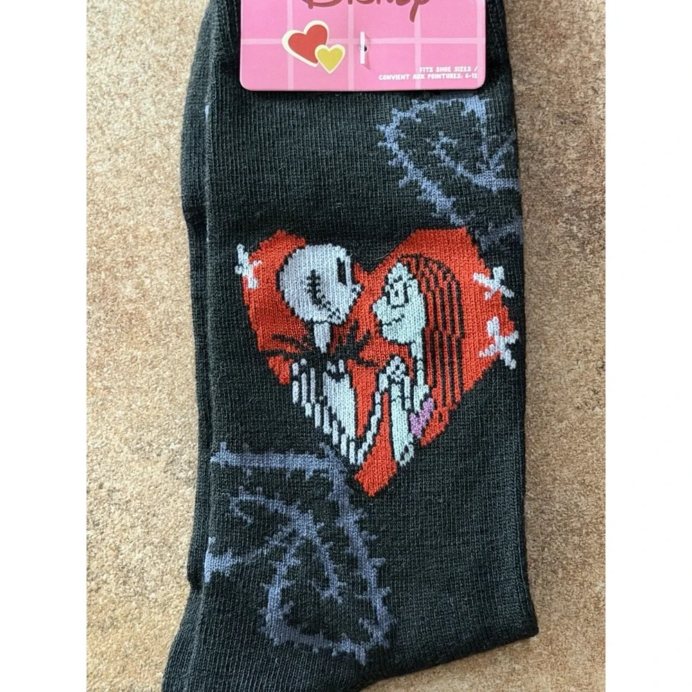 Disney Nightmare Before Christmas Jack & Sally Womens Black  Crew Socks  Sz 6-12